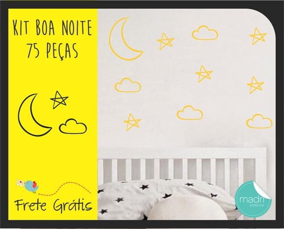 Adesivo Nuvens, Estrelas e Lua - 75 Peças