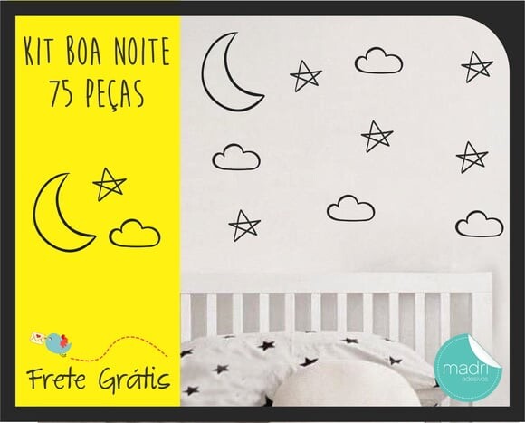 Adesivo Nuvens, Estrelas e Lua - 75 Peças