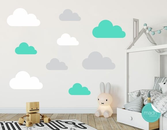 Adesivo Nuvens Grandes - branco/cinza/verde água