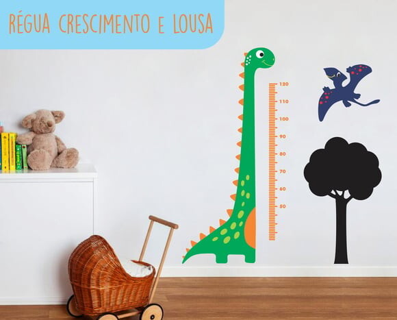 Adesivo régua do crescimento Dino + Lousa + Dino Baby
