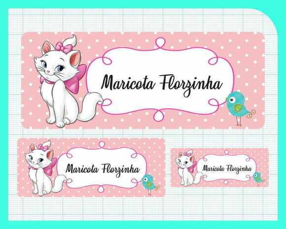 Etiqueta Escolar - Gata Marie - 100 unid - Vinil Adesivo