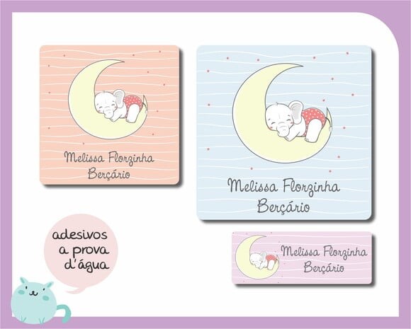 Etiqueta Escolar Elefantinha - 48 Unid - Prova D'água