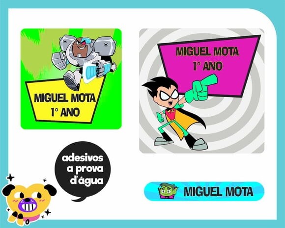 Etiqueta Escolar Jovens Titâs - 60 unid - Prova d'água