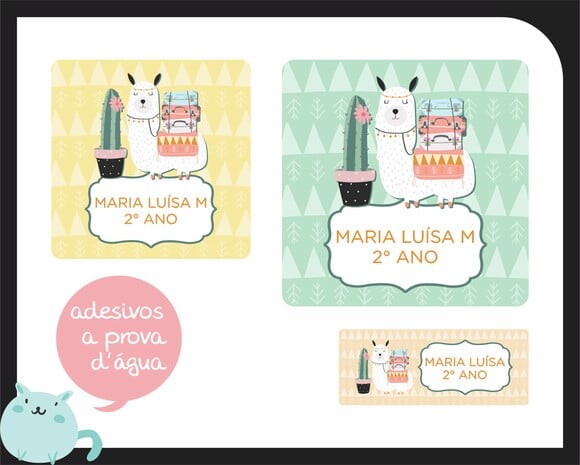Etiqueta Escolar Lhama - 48 Unid - Prova D'água