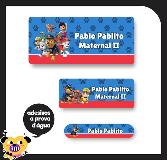 Etiqueta Escolar Patrulha Canina - 58 Unidades