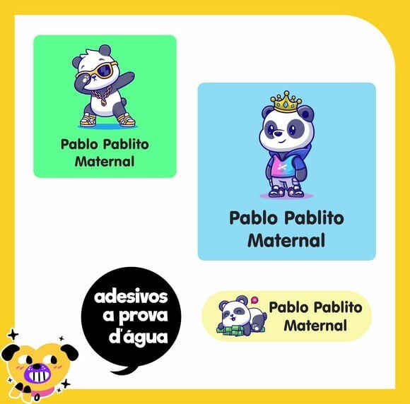 Etiqueta Escolar Panda Estiloso - 60 Unid - Prova D'água