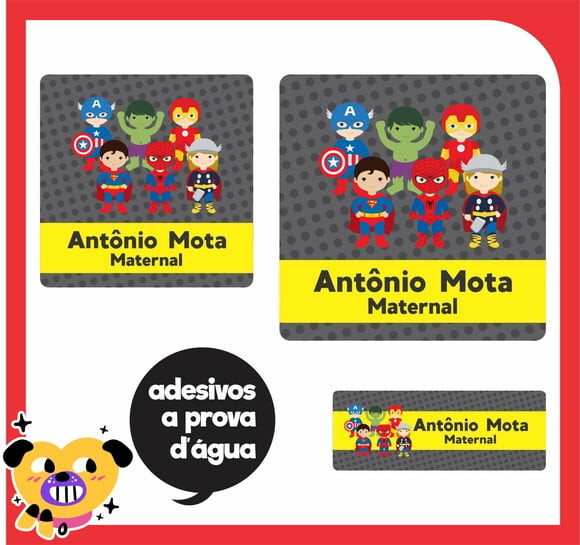 Etiqueta Escolar Super Heróis - 48 Unid - Prova D'água