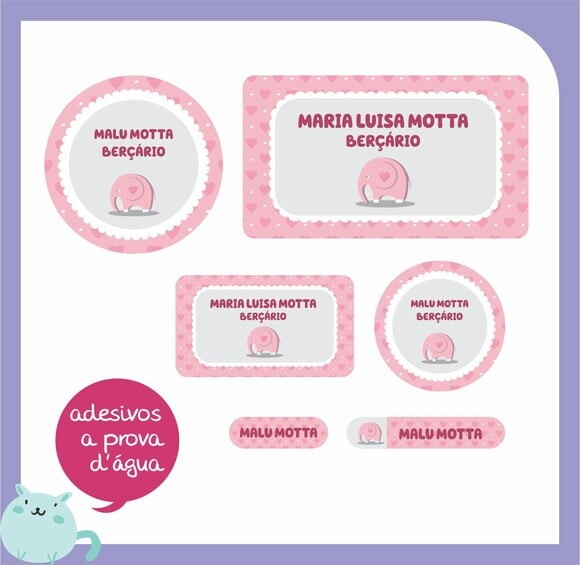 Etiquetas Escolares Elefantinha - Prova D'água - 100 Unid