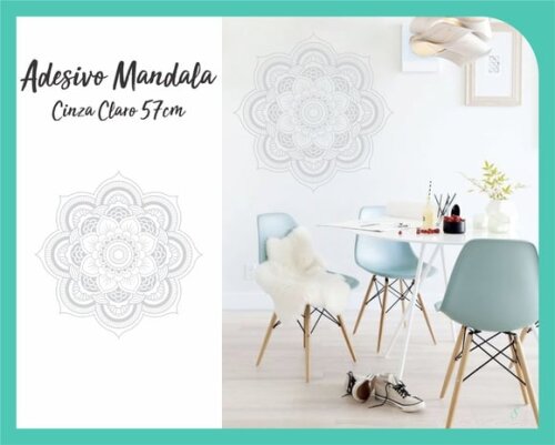 Adesivo de Mandala 57cm - Cinza Claro