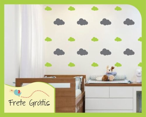 Adesivo de Nuvens - 2 Tamanhos 20 e 10 cm - Verde e Grafite