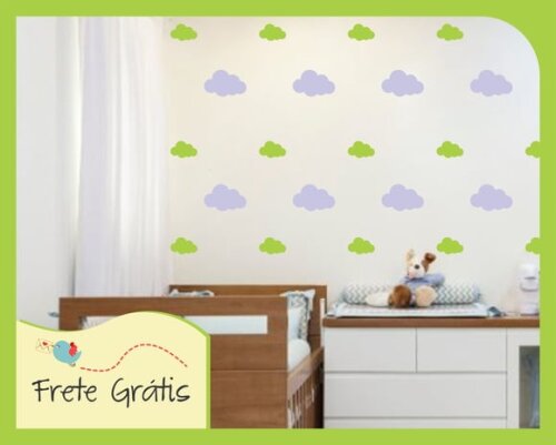 Adesivo de Nuvens - 2 Tamanhos 20 e 10 cm - Cinza e Verde