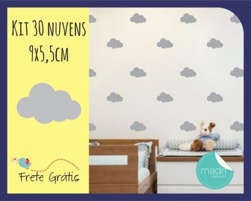 Adesivo de Nuvens Fofinhas - 9cm - Cinza