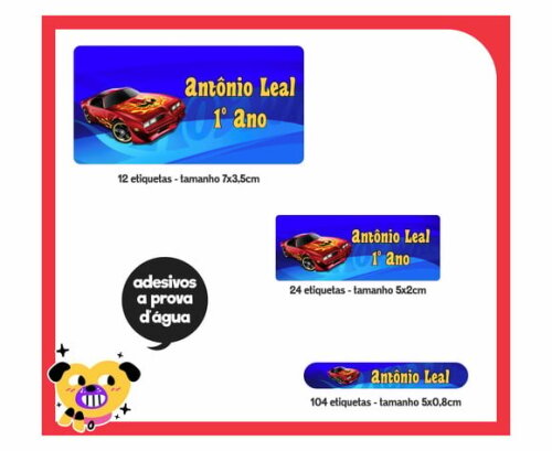 Adesivo escolar - Hotwheels - 140 unidades