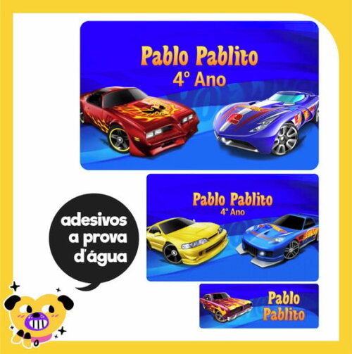 Adesivo Escolar + Tag - Hot Wheels - 101 Unid