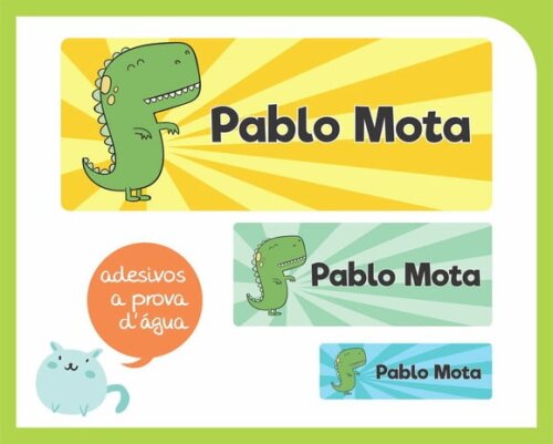 Adesivo Escolar Dino - Prova D'água - 100unid