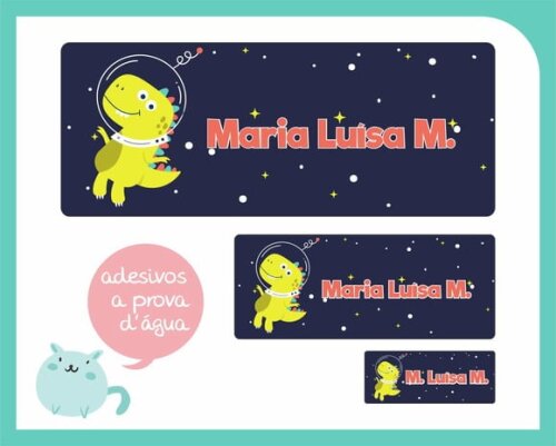 Adesivo Escolar Dino Astronauta - Prova D'água - 100unid