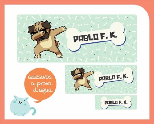 Adesivo Escolar Pug - Prova D'água - 100unid