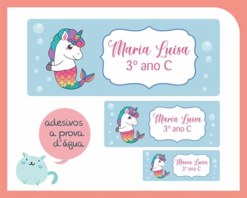 Adesivo Escolar Unicórnio - Prova d'água - 150 unid