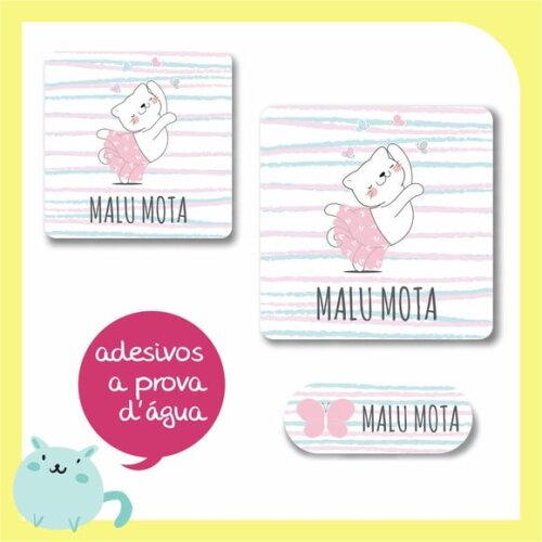 Adesivo Escolar Ursinha Bailatina - 60 Unid - Prova D'água