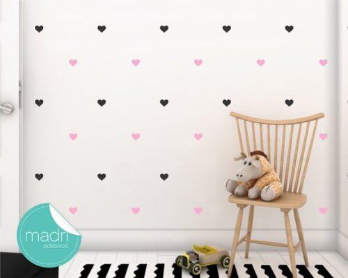 Adesivo Mini Coração - 150 Unid - Rosa Claro e Preto