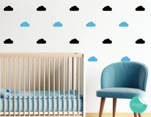 Adesivo Nuvem - kit 72 unid - Azul Bebê e Preta