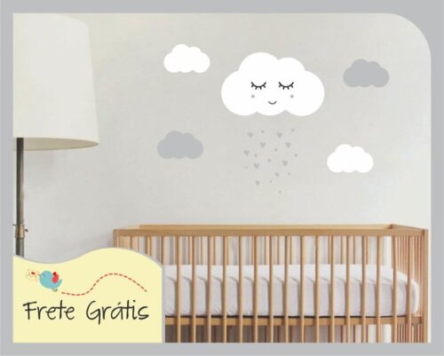 Adesivo Nuvem com Carinha - Branco e Cinza Claro