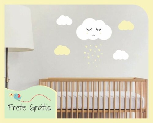 Adesivo Nuvem com Carinha - Branco e Bege