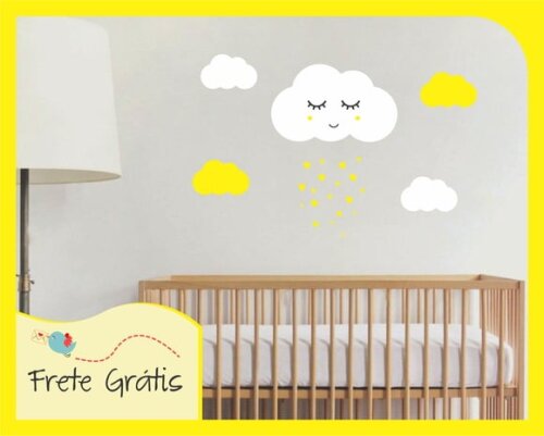 Adesivo Nuvem com Carinha - Branco e Amarelo