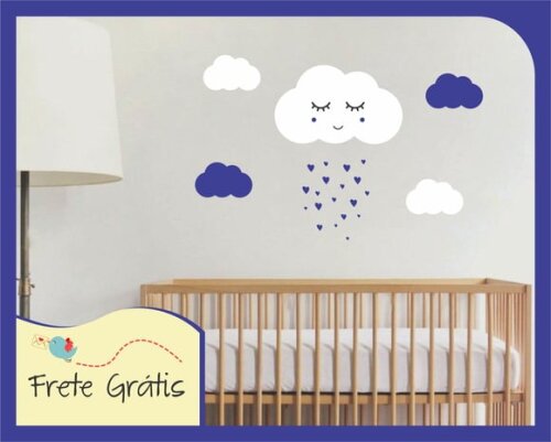 Adesivo Nuvem com Carinha - Branco e Azul Marinho