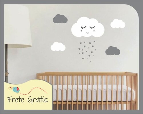 Adesivo Nuvem com Carinha - Branco e Grafite