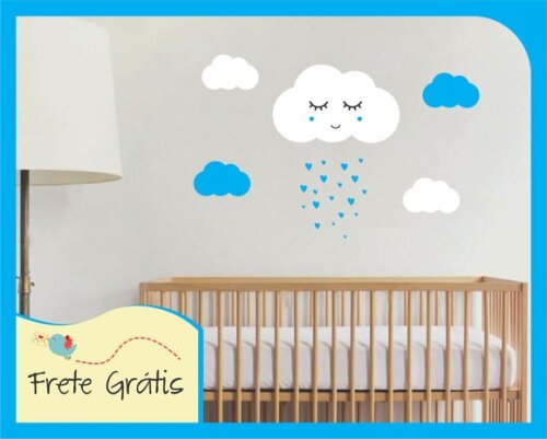 Adesivo Nuvem com Carinha - Branco e Azul Céu