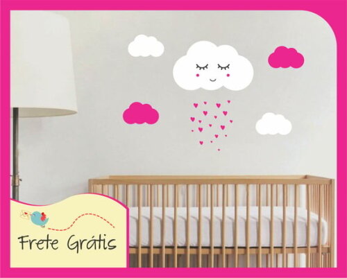 Adesivo Nuvem com Carinha - Branco e Pink