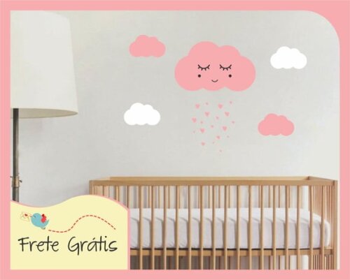 Adesivo Nuvem com Carinha - Rosa e Branco
