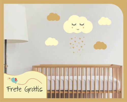 Adesivo Nuvem com Carinha - Dourado e Bege
