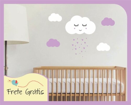 Adesivo Nuvem com Carinha - Branco e Lilás