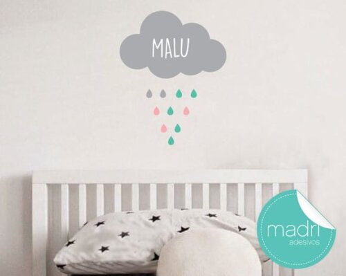 Adesivo Nuvem com Nome e Chuva