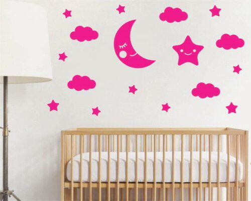 Adesivo Nuvem, Lua e Estrelas - Pink