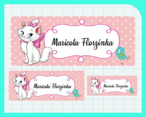 Etiqueta Escolar - Gata Marie - 100 unid - Vinil Adesivo