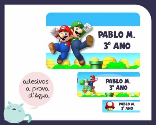 Etiqueta Escolar - Kit Médio - 100 Unid - Mario Bros