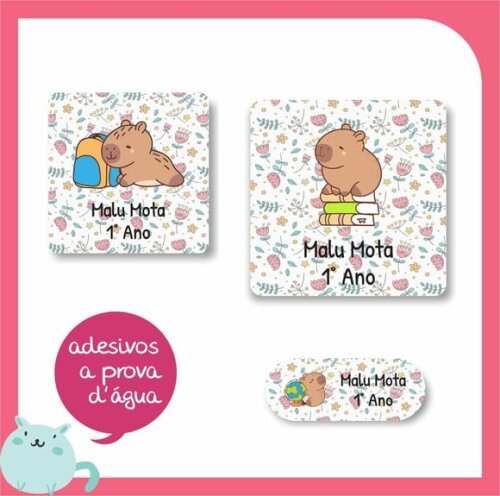 Etiqueta Escolar Capivara Floral - 48 Unid - Prova D'água