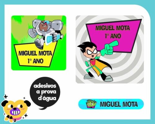 Etiqueta Escolar Jovens Titâs - 60 unid - Prova d'água