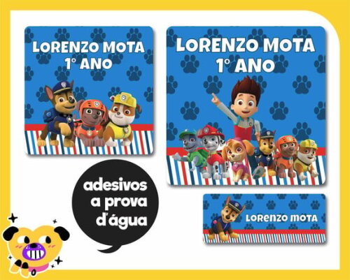 Etiqueta Escolar Patrulha Canina - 48 Unid - Prova D'água