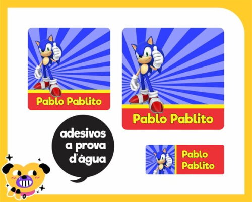 Etiqueta Escolar Sonic - 48 Unid - Prova D'água