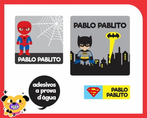 Etiqueta Escolar Super Heróis - 48 Unid - Prova D'água