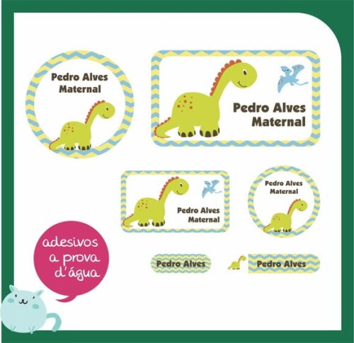 Etiquetas Escolares Dino Baby - 100 Unidades - Prova D'água