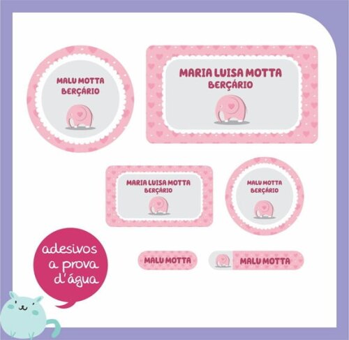 Etiquetas Escolares Elefantinha - Prova D'água - 100 Unid