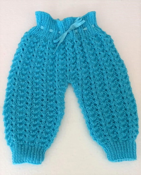 Calça Comprida Bebê Tricô Azul