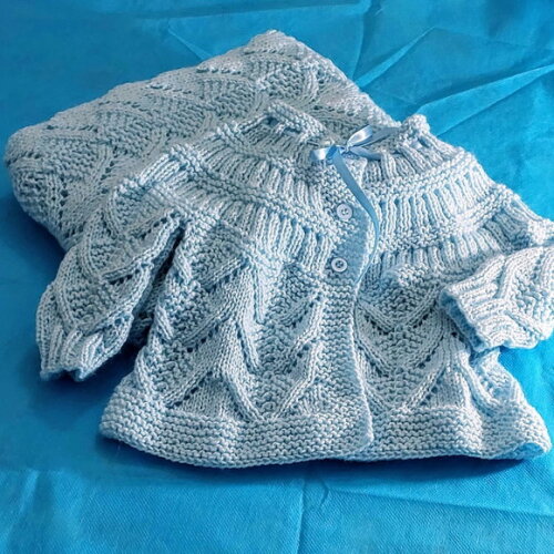 Conjuntinho Azul em Tricô para Bebê - Manta e Casaquinho