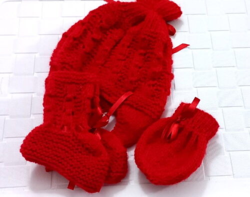 Conjunto Tricô Bebê com Gorrinho Tipo Aviador