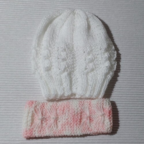 Gorrinho e Tiara Rosa em Tricô para Bebê